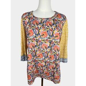 Cino Women Floral Mixed Print Crinkle Cotton Top Blouse EUC‎ Boho Chic Artisan